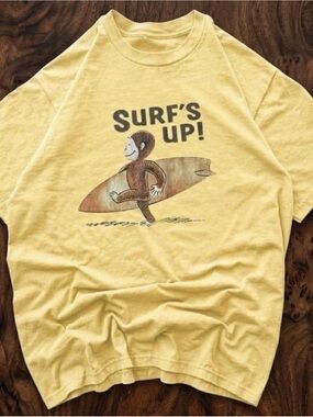 Yellow 'Surf's Up!' Graphic Tee - Men's Casual Shirt